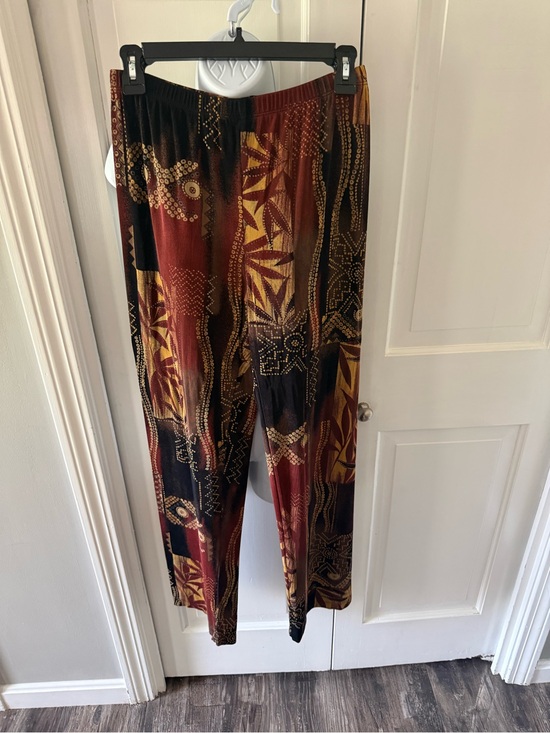 Chico's Pants - Chico's Travelers, Red & Gold Abstract Pants